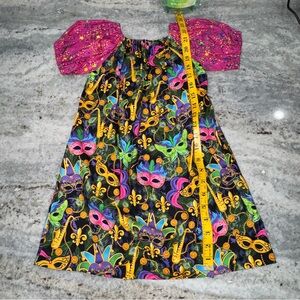 Mardi Gras 4T Toddler Kid Dress Loose Short Bubble Sleeves Masks Handmade